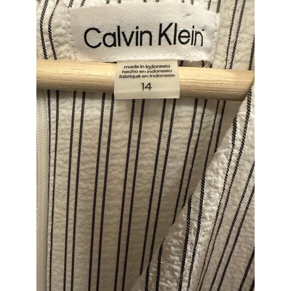 CALVIN KLEIN White Black Pinstriped Women's Wide Leg Romper Jumpsuit Size 14 EUC - Picture 6 of 13